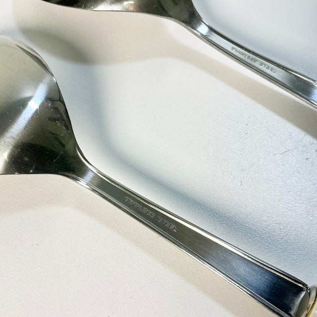 Mid 20th Century Boho Chic Gustavian Delft Style Salad Serving Utensils, Stainless Steel - Set of 2. For Sale - Image 9 of 9