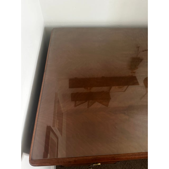 Late 20th Century Large Burl Walnut Double Pedestal Executive Desk With Glass Top | Brass Hardware | Traditional For Sale - Image 4 of 4