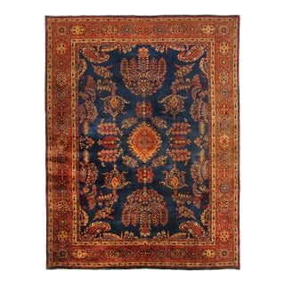 Pasargad DC Navy Blue Fine Hand Knotted Sarouk Design Rug For Sale