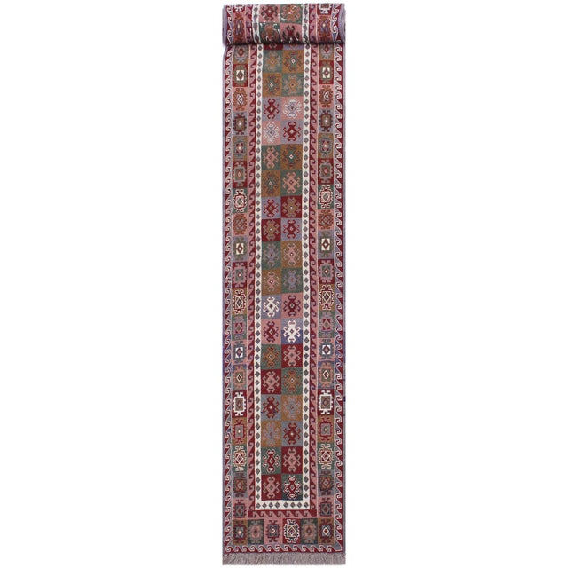 Rustic Soumak Red/Gray Wool Runner Rug- 2'4'' X 11'7'' For Sale - Image 10 of 10