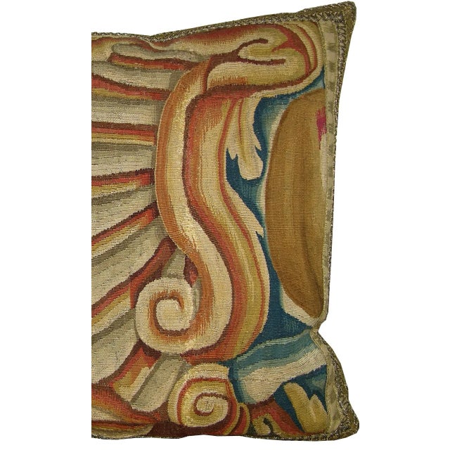 Brass 17th Century Antique Brussels Tapestry Pillow For Sale - Image 8 of 9