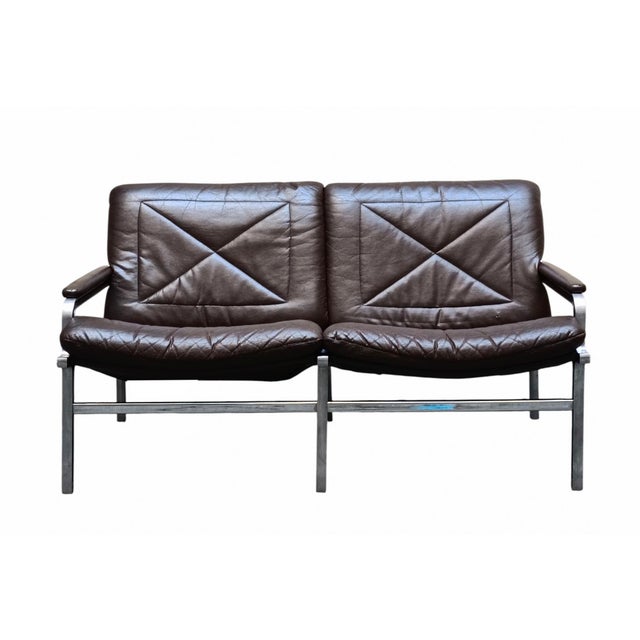 Vintage Two-Seater Leather Sofa by Andre Vandenbeuck for Strassle International, 1960s For Sale - Image 15 of 15