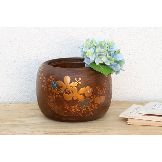 Brown Finely Inlaid Abalone Antique Japanese Hibachi For Sale - Image 8 of 8