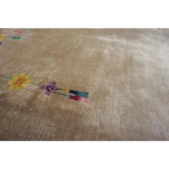 1920s Tan Sand Vase Floral Antique Chinese Art Deco Carpet 8'9" X 11'4" Knotted Wool Rug For Sale - Image 11 of 15
