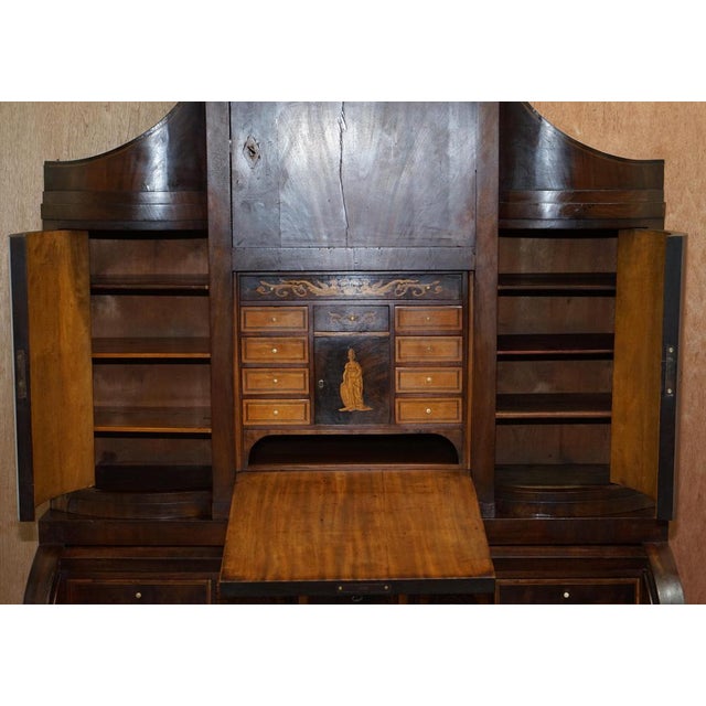 Brown Italian Hardwood Cylinder Bureau Bookcase Desk For Sale - Image 8 of 18