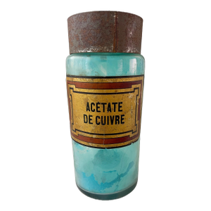 Antique French Pharmacy Bottle – “Acétate De Cuivre” – Blue-Green Copper Compound