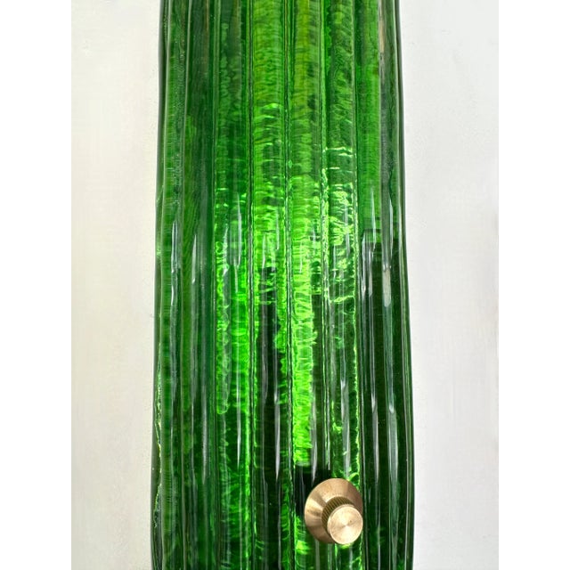 Green Contemporary Pair of Brass and Green Murano Glass Sconces, Italy For Sale - Image 8 of 12