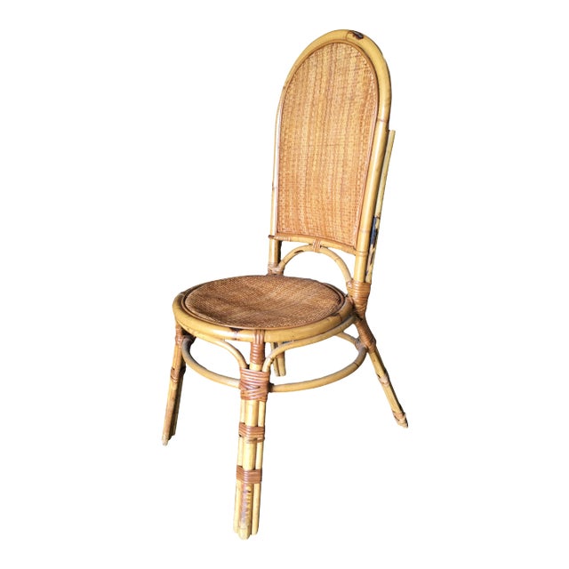 Restored Vintage Rattan Side Chair W/ Large Wicker Fan Back and Seat For Sale