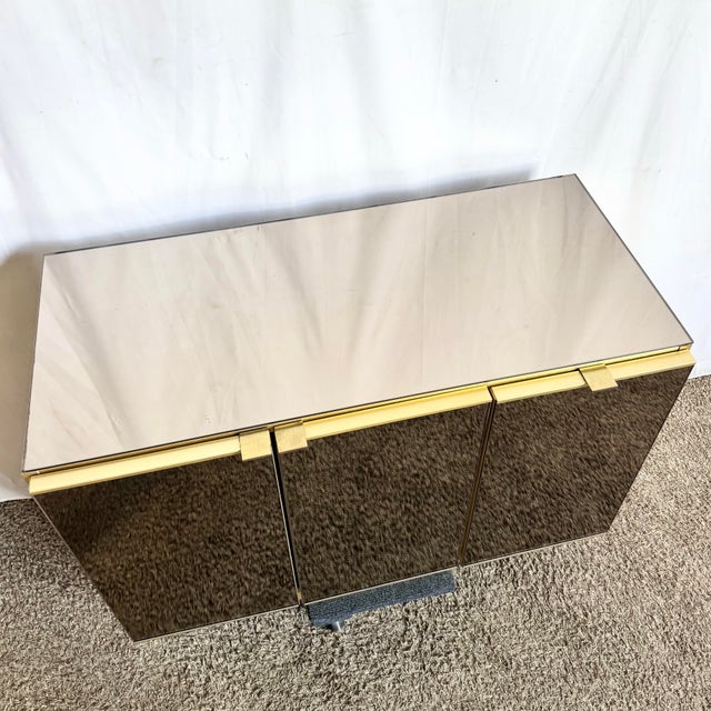 1980s Postmodern Smoked Mirror and Gold Credenza For Sale - Image 4 of 11