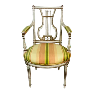 Antique Italian Painted Chair in Silk Upholstery