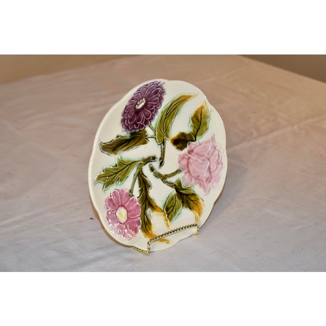 French Provincial 19th Century French Majolica Floral Plate For Sale - Image 3 of 6