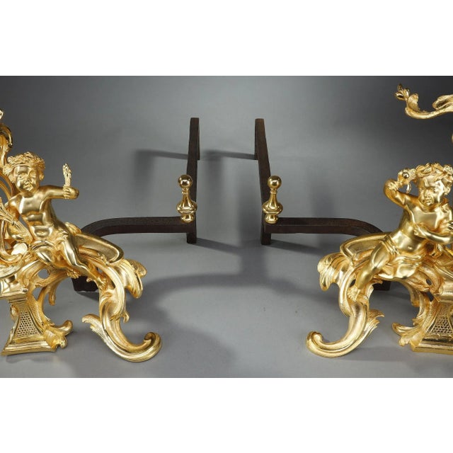 Gold Louis XV Style Andirons in Gilt Bronze, Set of 2 For Sale - Image 8 of 18