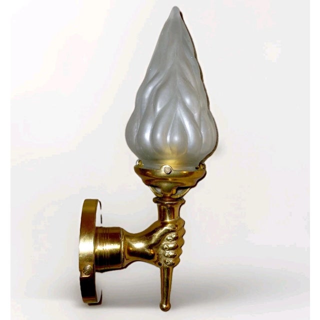 Metal 1950's French Regency Bronze Hand Fist Torch Wall Sconce With Flame Shade For Sale - Image 7 of 14