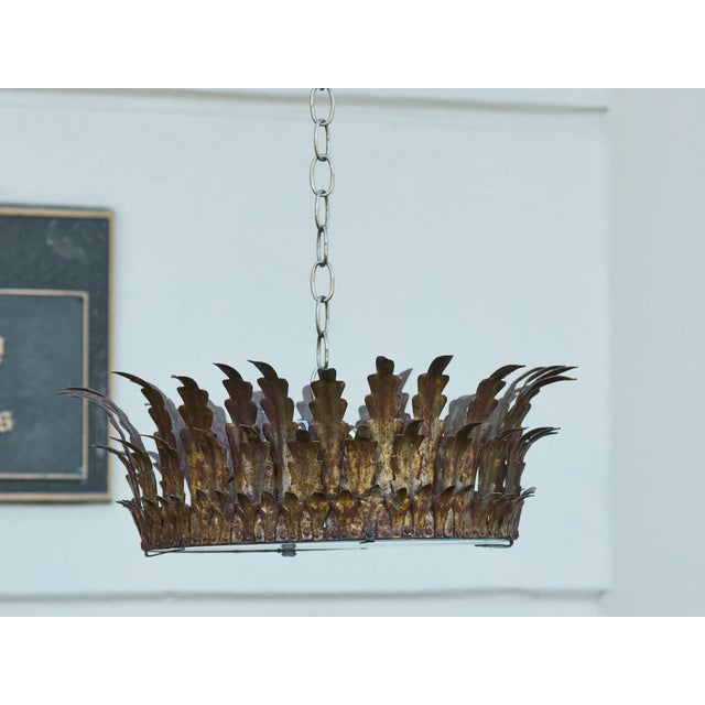 Mid 20th Century Spanish Gilt Metal Semi-Flush Crown Chandelier with Curving Foliage For Sale In Atlanta - Image 6 of 12
