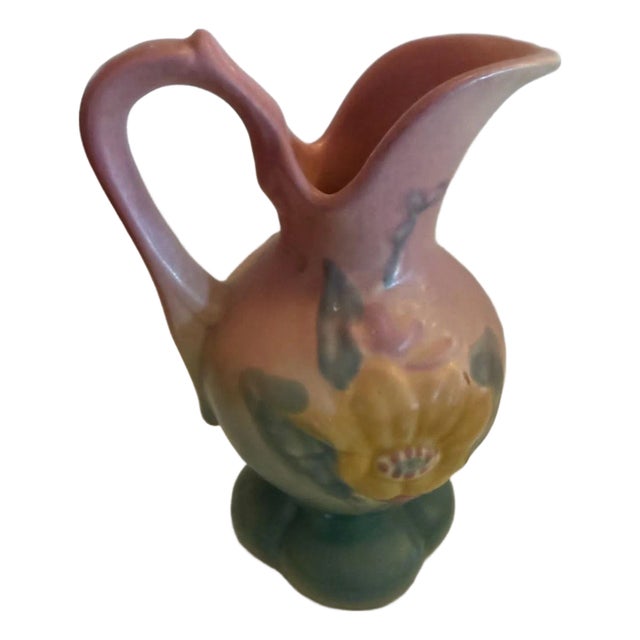 Vintage Hull Art Pottery Magnolia Matte Pink and Blue Ewer Pitcher #14 For Sale