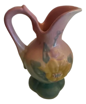 Vintage Hull Art Pottery Magnolia Matte Pink and Blue Ewer Pitcher #14