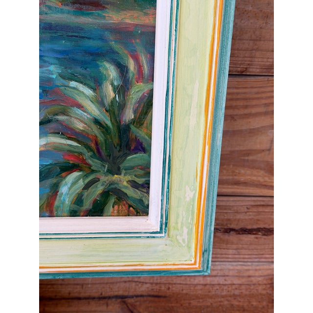 Coastal Vintage Tropical Florida Landscape Oil Painting on Board, Signed Lea For Sale - Image 3 of 11