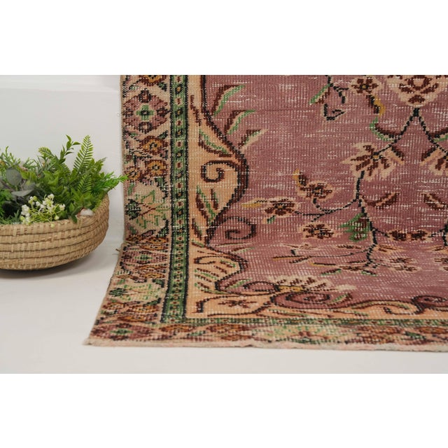 1970s 1970s Vintage Turkish Handmade Wool Cotton Pink Area Rug For Sale - Image 5 of 12