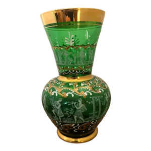 Vintage Italian Emerald Vase Roman Characters