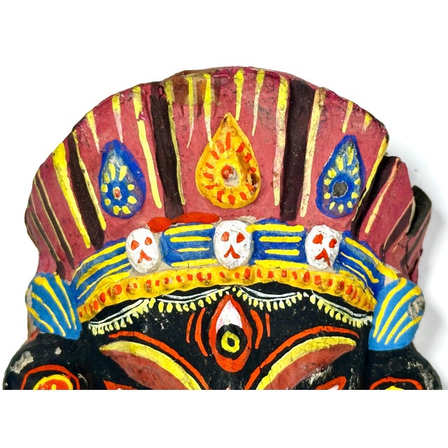 Diminutive Nepalese Hindu Ganesh Hand Painted Papier Mache Mask for your consideration. The mask is small, measuring...