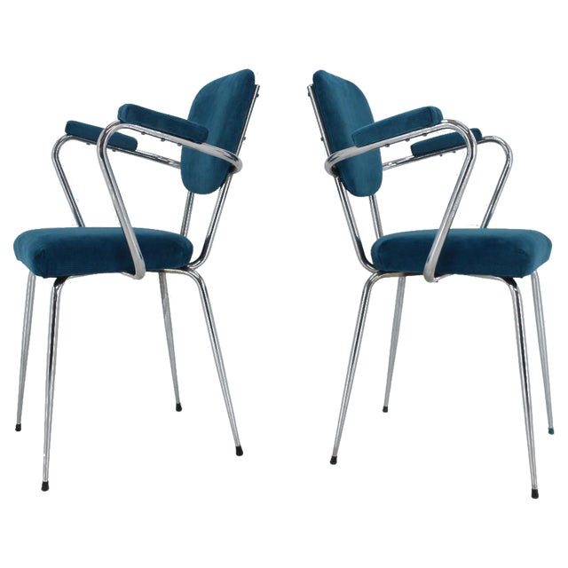 Set of Italian Armchairs in Corduroy, 1960s For Sale