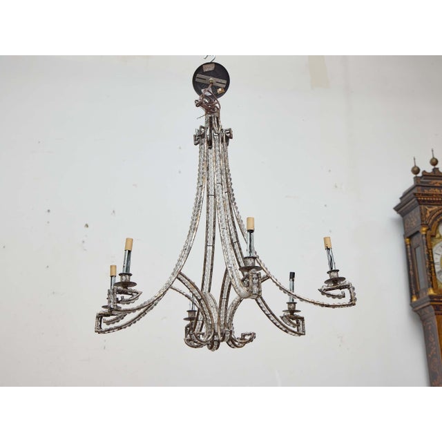 French 19th Century French Iron and Beaded Six-Light Chandelier For Sale - Image 3 of 11