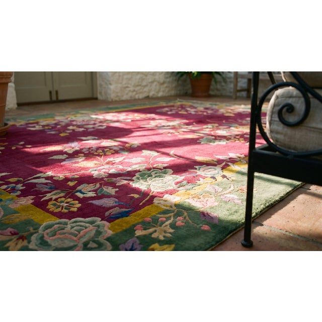 1920s Red Burgundy Floral Antique Chinese Art Deco Carpet 9' X 11'7" Knotted Wool Rug For Sale - Image 15 of 15