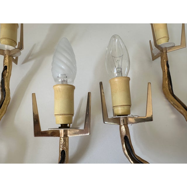 Vintage Bronze-Gold Three-Light Wall Sconces from Arlus, 1960s, Set of 2 For Sale - Image 9 of 18
