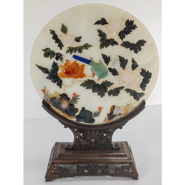 Chinese 20th Century Chinese Decorative Chinoiserie Hardstone Table Screen For Sale - Image 3 of 11