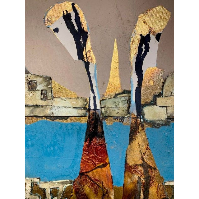 Contemporary Andrea Stella "Golden Beach" Gold Leaf Oil Mixed Media Painting, Coastal Figurative Abstract, Italian Contemporary Art, 2010 For Sale - Image 3 of 8