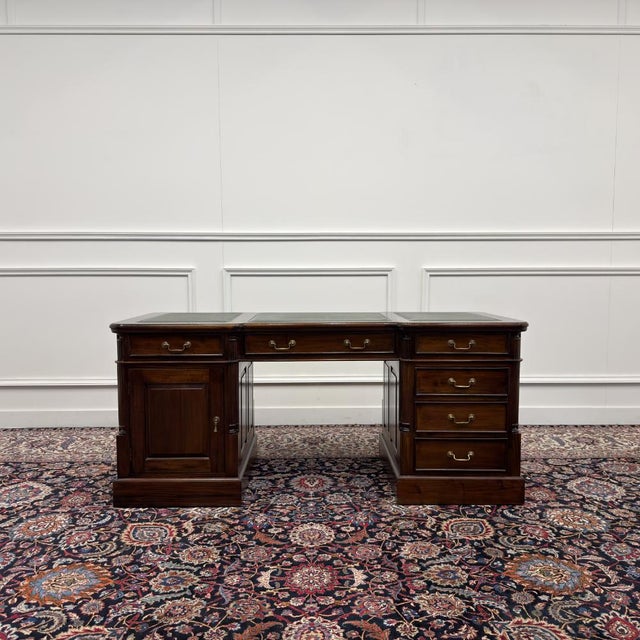 Classic English Green Leather Desk For Sale - Image 3 of 18