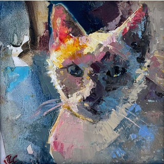 Bluepoint by Jessica Cook | Oil on Canvas Mounted on Panel Cat Portrait For Sale