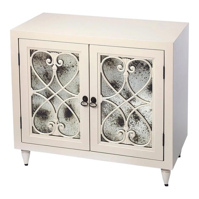 Distressed White Gold Cabinet For Sale