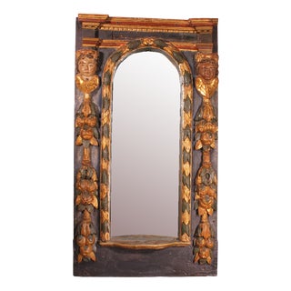 Large 17th Century Spanish Mirror in Polychrome Wood For Sale