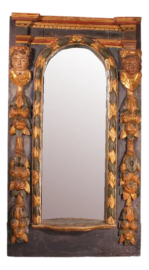 Large 17th Century Spanish Mirror in Polychrome Wood