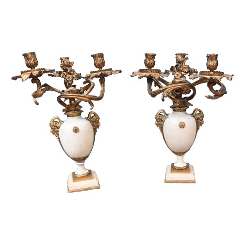 French Louis XVI Revival Gilt Marble Candelabras, 1890s, Set of 2 For Sale