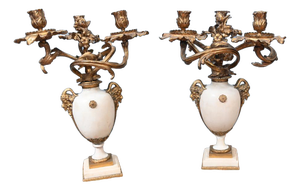 French Louis XVI Revival Gilt Marble Candelabras, 1890s, Set of 2