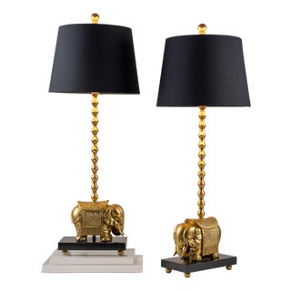 Royal Gold Elephant Lamp, Set of 2 For Sale