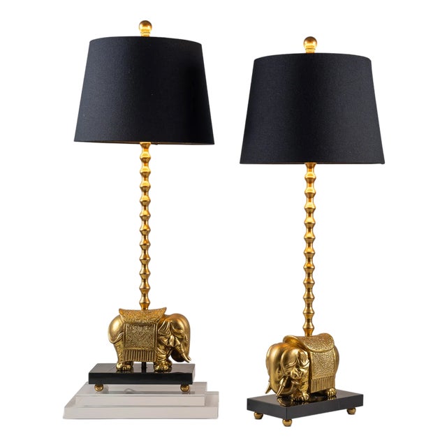 Royal Gold Elephant Lamp, Set of 2 For Sale