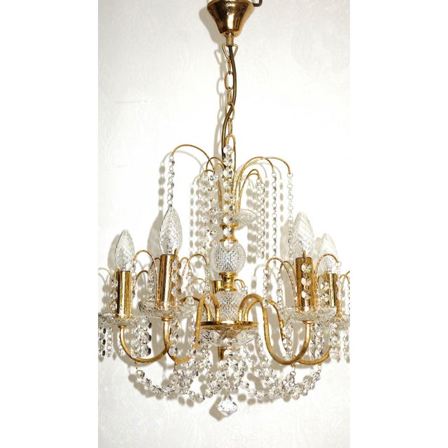1980s Vintage Brass and Lead Crystal Chandelier from Preico, 1980s For Sale - Image 5 of 8