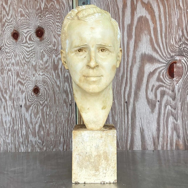 Vintage Boho 1949 Signed Plaster Bust of Man For Sale - Image 4 of 7