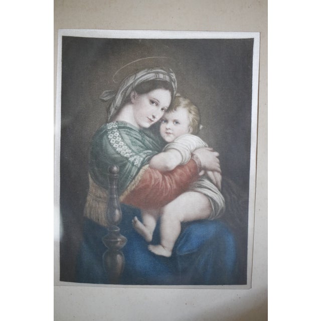 Late 19th Century Late 19th C. Antique Silk Print of Madonna Della Seggiola by Raphael in Gold Gilded Wood Frame For Sale - Image 5 of 16