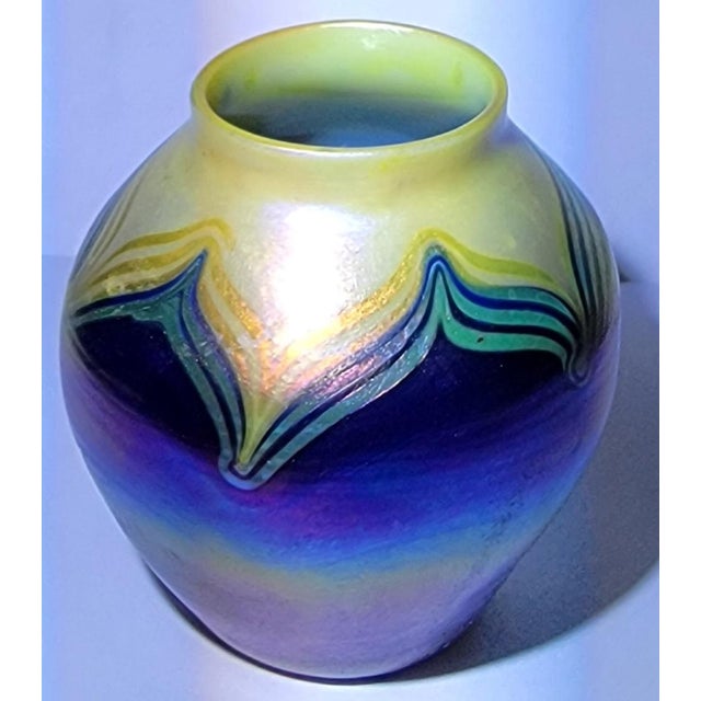 A fine Louis Comfort Tiffany Favrile organic "Pulled Feather" miniature cabinet vase. Circa. 1894-1920. Signed and...