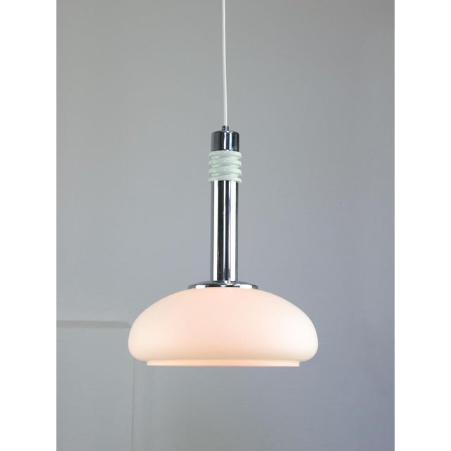 Mid-Century Danish Chrome & Opaline Pendant Lamp, 1960s For Sale - Image 10 of 12