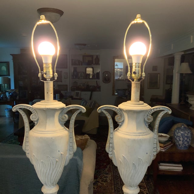 Pair of Vintage Neoclassical Empire Urn Table Lamps – Substantial Size Cast Metal & Genuine Patina for a Number of Decor Styles - See Pics! For Sale - Image 10 of 10