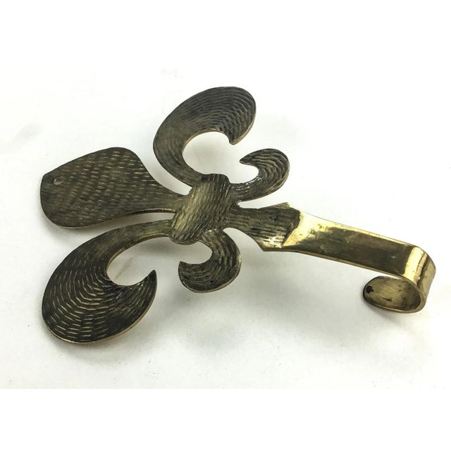 1980s Solid Brass Fluer De Lis Wall Hook For Sale - Image 5 of 6