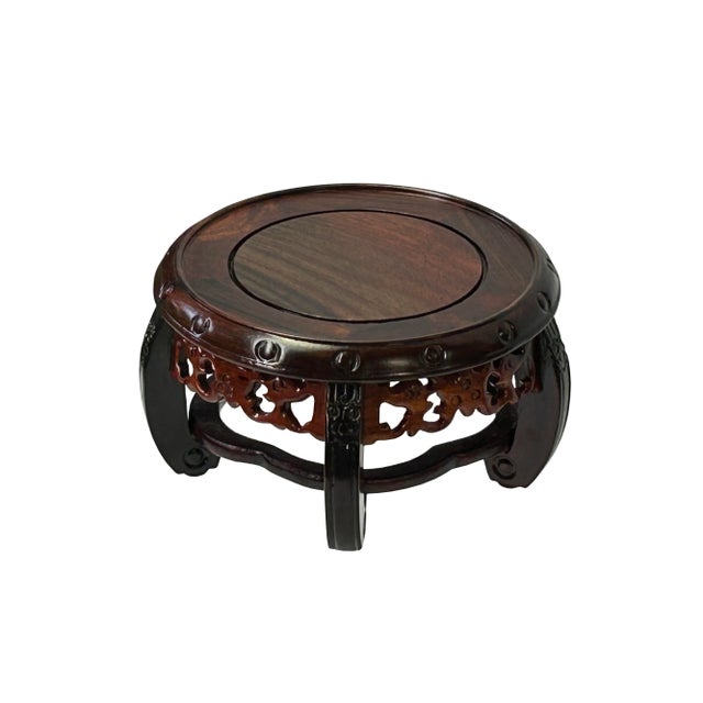Chinese 4.75" Chinese Brown Wood Round Table Top Vase Stand Display Easel For Sale - Image 3 of 6