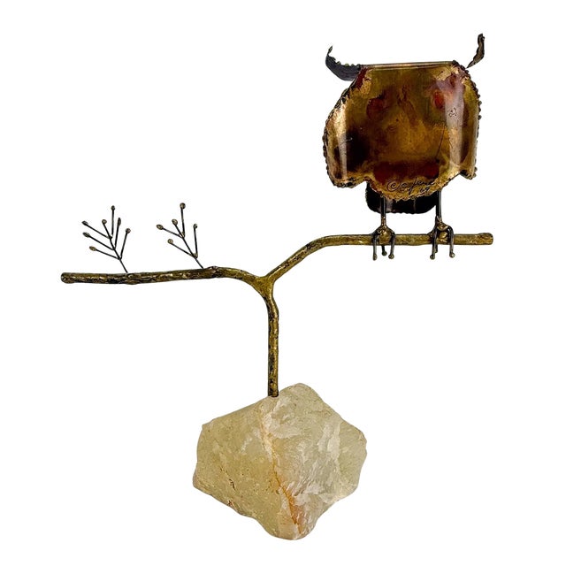 1960s 1969 C. Jeré for Artisan House Signed Owl on Branch Sculpture on Stone Base For Sale - Image 5 of 18