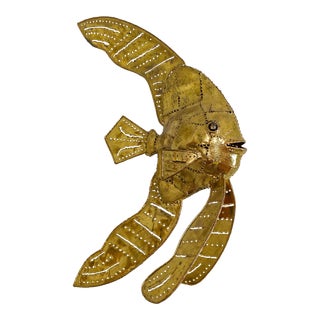 Large Brass Brutalist Angel Fish Sculpture For Sale