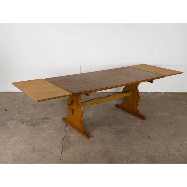 Mid-Century Modern Danish Oak Extension Trestle Dining Table in the manner of Henning Kjærnulf For Sale - Image 3 of 14